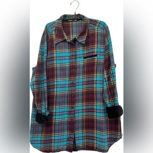 Soft Surroundings Flannel Highlands Plaid Velvet Trim Shirt Jacket XL Cabincore
